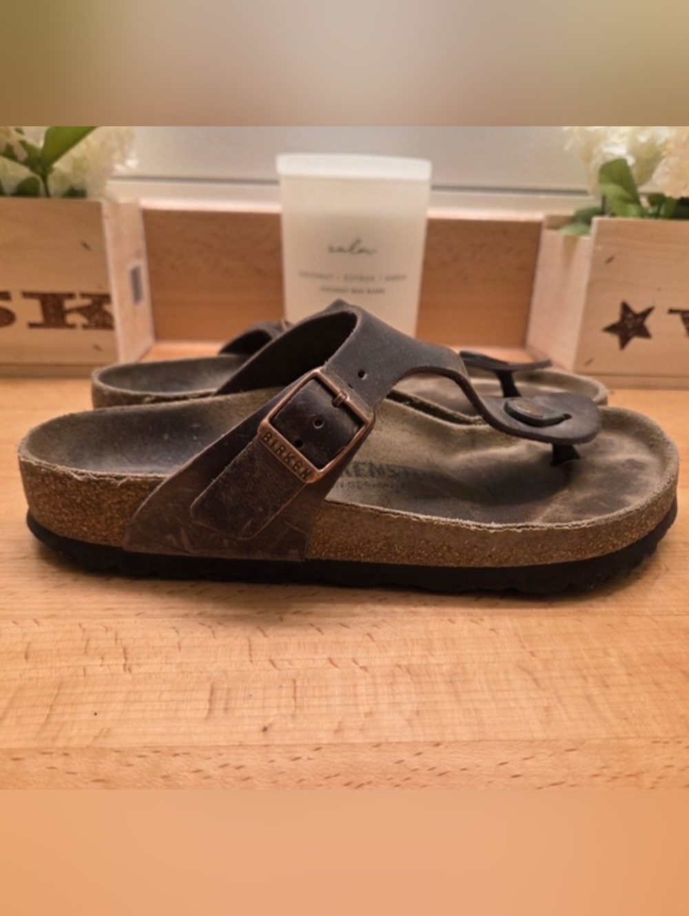 Birkenstock Gizeh Thong Sandals Brown Genuine Leather Women's Size 36